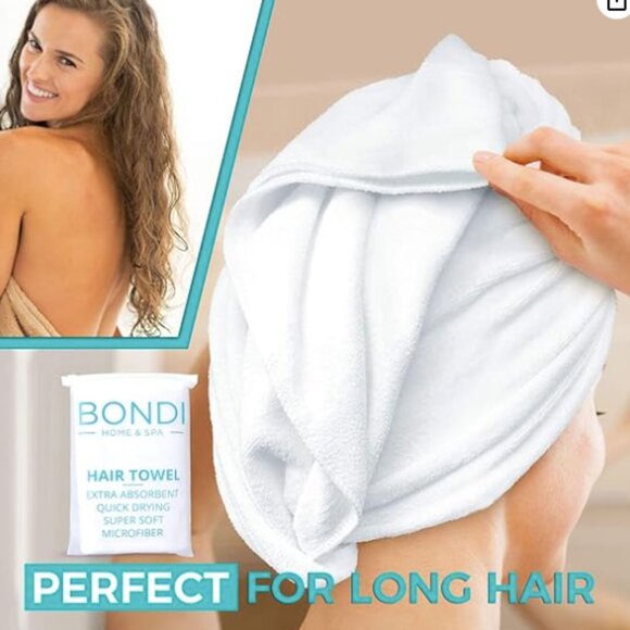 BONDI SPA Microfiber Hair Towel Dries Hair 50% Faster Anti-Frizz Hair Towel NEW - Picture 2 of 8